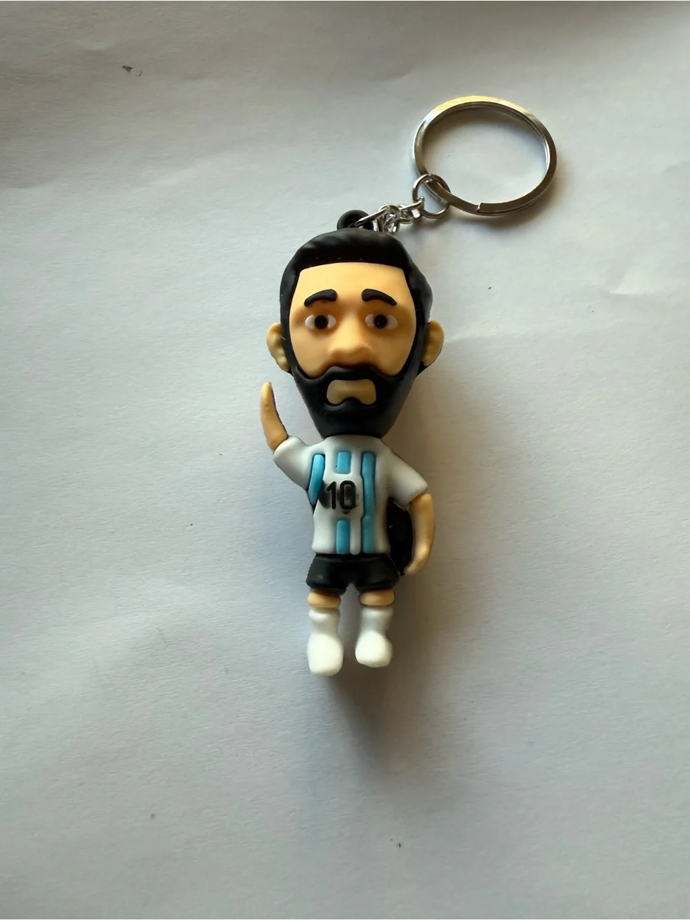 Novelty Messi  Soccer  Keychain in Black, White & Light Blue